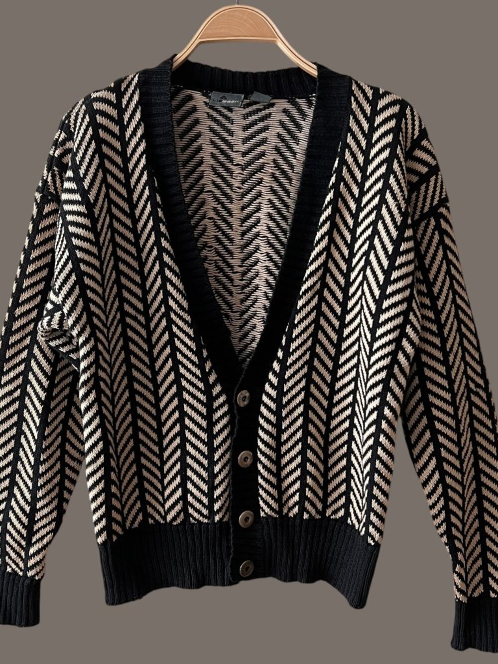 Vintage Lizwear Chevron Cardigan Sweater Cotton Ramie Size Small